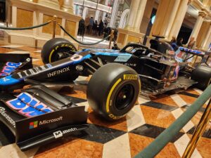 An Alpine F1 car on display in the Venetian